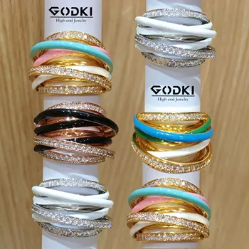 

GODKI Luxury Crossover Twist Stacks Stackable Rings For Women Wedding Cubic Zircon Engagement Dubai Naija Bridal Finger Ring