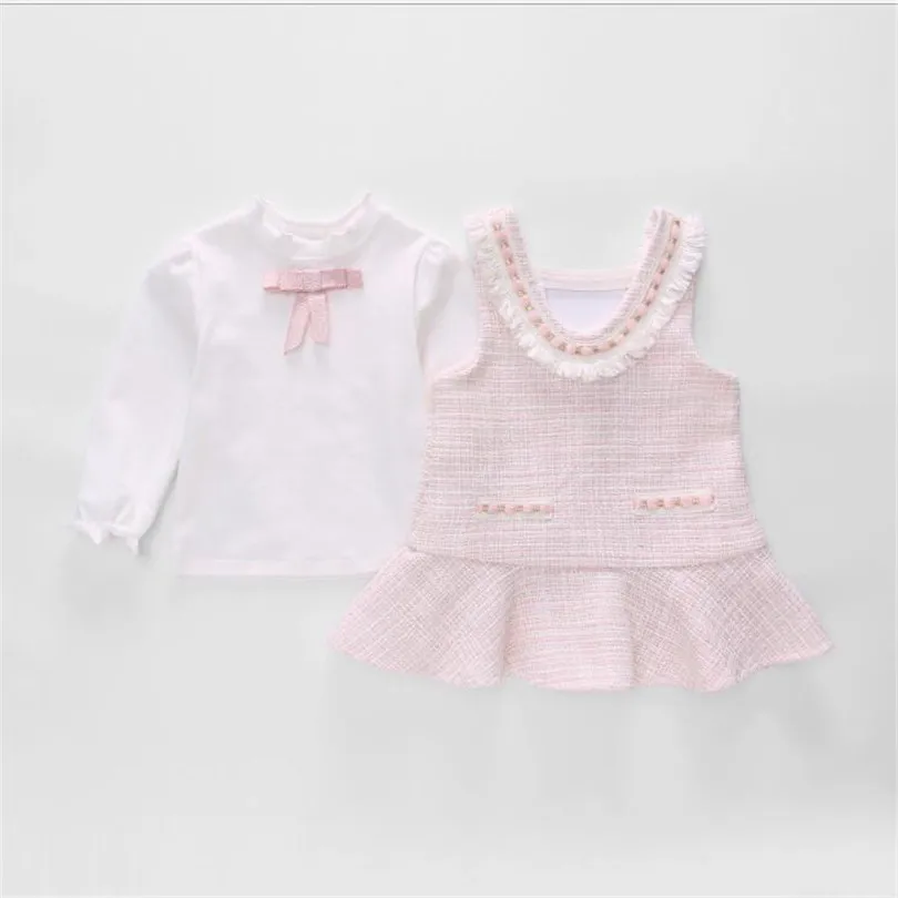 Одежда для маленьких девочек осенне-весенний комплект одежды для новорожденных, платье принцессы на 1 день рождения для маленьких девочек+ футболка Хлопковое платье для малышей из 2 предметов