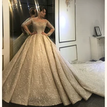 2020 dubai vestido de novia de lujo pedrería recargada con mangas largas nupciales vestido 100% trabajo real de alta calidad