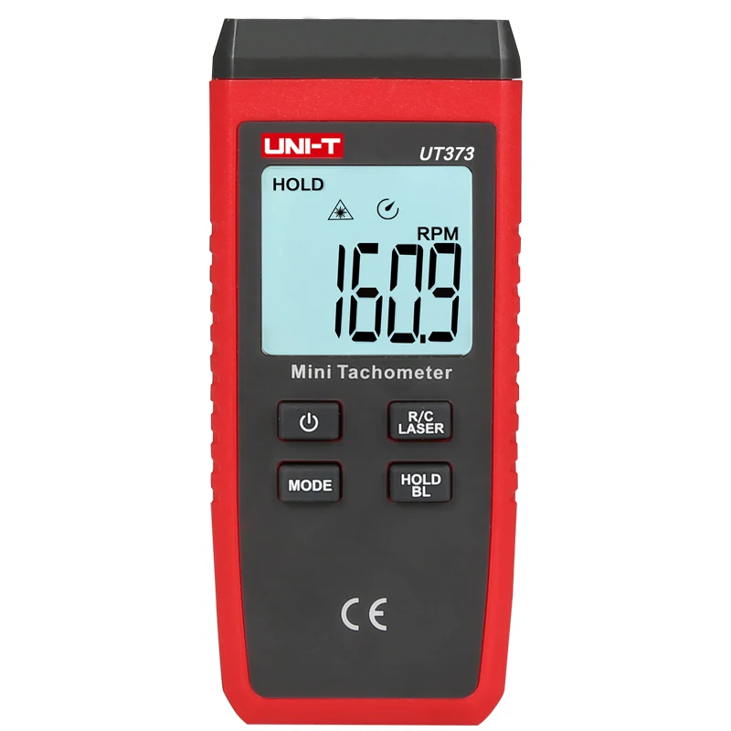 

UNI-T UT373 Mini Digital Laser Tachometer Non-Contact Tachometer Measuring Range 10-99999RPM Tachometer Odometer Km/h Backlight