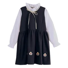 Осеннее Повседневное платье для маленьких девочек, дизайнерский сарафан с длинными рукавами и бантом с принтом короны для малышей, новое поступление