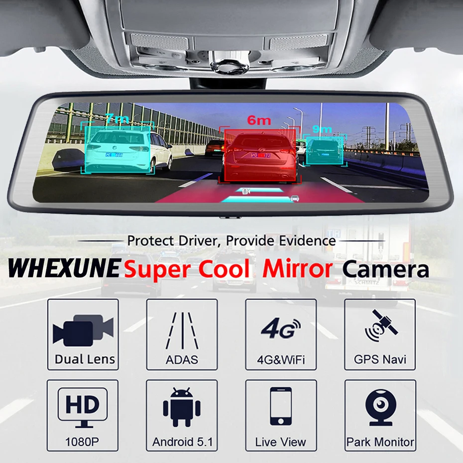 WHEXUNE 4G Видеорегистраторы для автомобилей с сенсорным экраном на Android ADAS Даш Cam