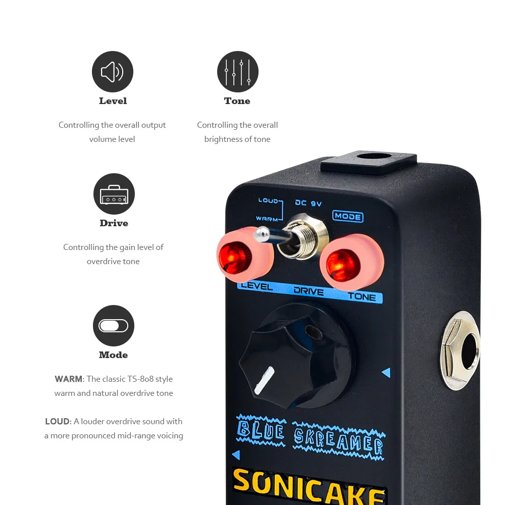 Sonicake True bypass Overdrive педаль эффектов Двухрежимная с теплым культовым TS-style приводом звуковая гитарная педаль QSS-02
