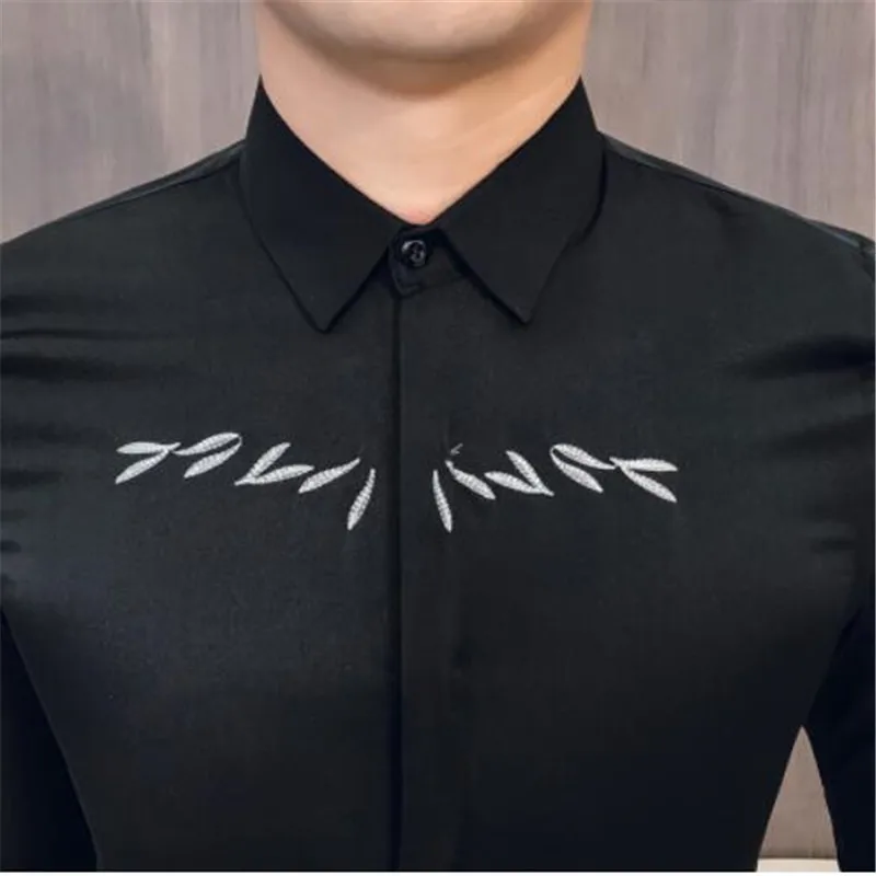 Camisa masculina, новинка, мужская рубашка с длинными рукавами, простые Универсальные мужские повседневные рубашки с вышивкой, приталенная рубашка, платье-смокинг