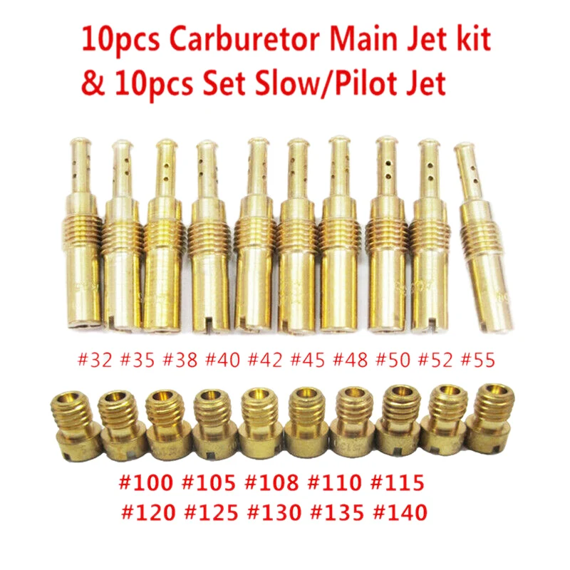 10Pcs Carburetor Main Jet Kit & 10Pcs Slow/Pilot Jet for PWK Keihin OKO CVK PWM NSR KSR PWM Motorcycle Carburetor