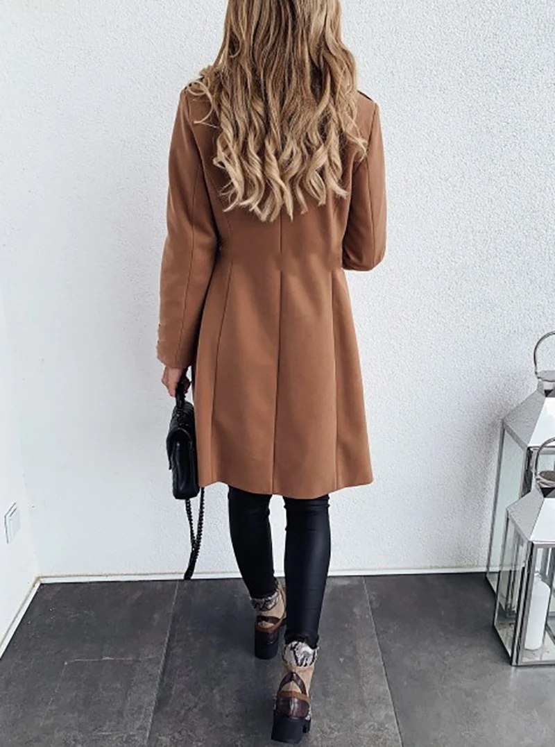 Autumn Woolen Jacket Office Lady Turn-Down Collar Overcoat Slim Winter Wool Blends Oversize 3XL Women Long Coat Outerwear G1048