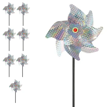 

8Pcs Windmill Garden Decoration Outdoor Kids Toy Reflective Protect Garden Plant Bird Repeller Sparkly Pinwheels Bird Deterrant