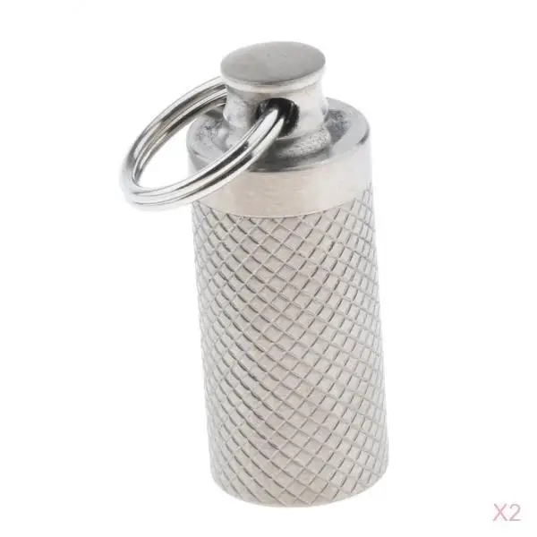 2pcs Portable Waterproof Pocket Pill Box Container Titanium Keychain Keyring for Travel Camping Hiking Outdoor Sports