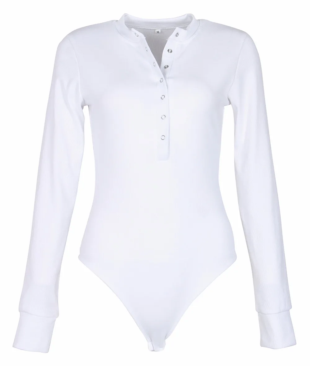 2020 Autumn Women Sexy V Neck Knitted Bodysuit Long Sleeve Buttons Rompers Casual One-pieces Bodysuit Club Party Outfits PL0446M