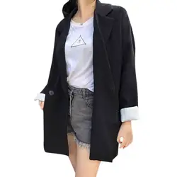 Новый весенне-осенний Женский Длинный блейзер длинный рукав карманы офисная работа дамский костюм пиджак с одиночной пуговицей