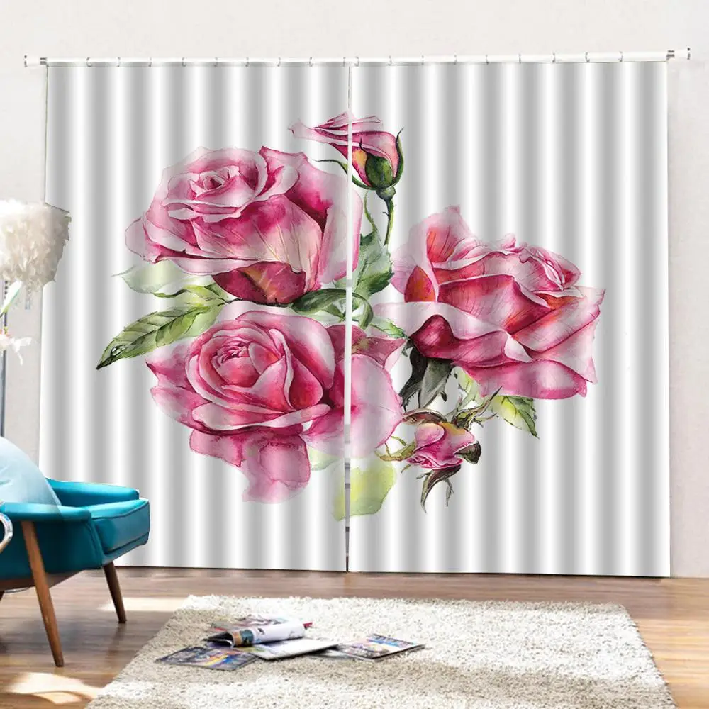 Creative personality dew pink rose print curtain For living room bedroom Curtains sunshade curtain
