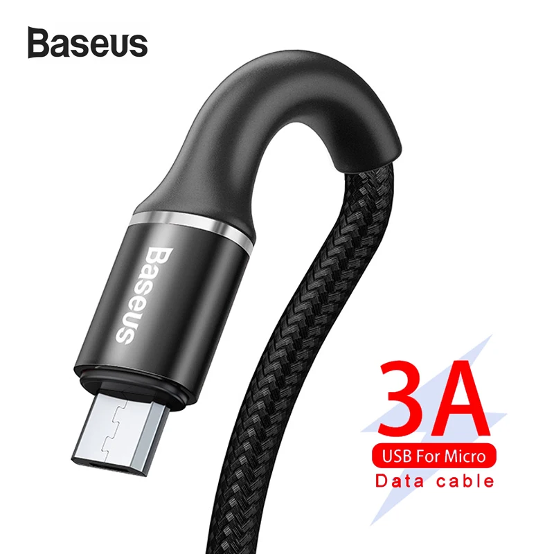 Baseus Micro USB кабель 3A быстрой зарядки Android кабель для передачи данных для мобильного телефона Micro Зарядное устройство, 1 м, 2 м, проволочные заряжающие провода шнур с светодиодный освещения