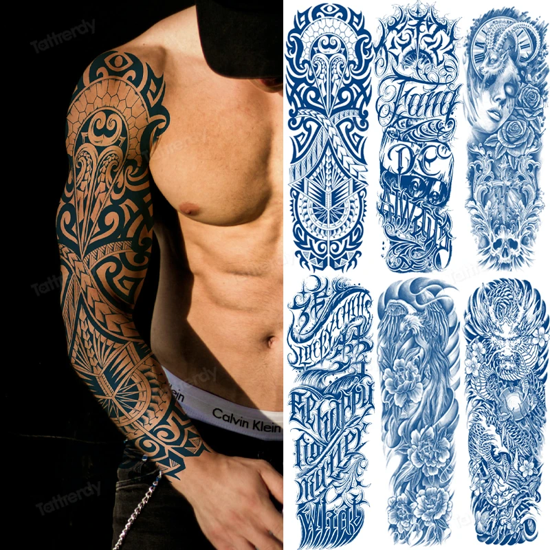 Totem Tribal Dragon Tattoo Pattern Juice Ink Natural Body Art Large  Temporary Tattoo Full Arm Sleeve Sexy Tattoo Sticker Men Boy - Temporary  Tattoos - AliExpress