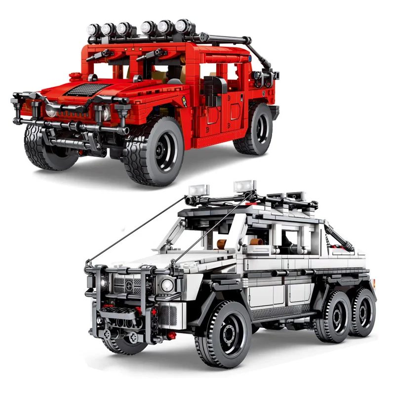 

New Technic Blocks Red Off Road Car Moc Building Blocks Pull Back Car Constructor Bricks Model Kit Toys For Boys Christmas Gifts