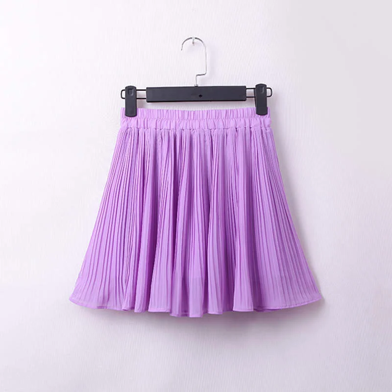 purple skirts Новинка, короткая шифоновая плиссированная юбка для женщин, Harajuku, сексуальная пляжная юбка с высокой талией, белая Тюлевая мини-юбка, Jupe Femme, женские юбки C6060 - Цвет: purple skirts