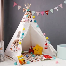 Большая палатка teepee, Детская Хлопковая парусиновая палатка для ролевых игр для мальчиков и девочек с вигвам, подарок, игровой домик, кружевная мультяшная индийская палатка-вигвам