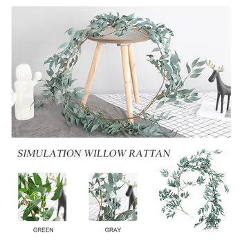 

Faux Festive Wreath Gray/Green 1.7M Simulation Willow Leaves Artificial Eucalyptus Rattan Artificial Willow Vine Creative Party