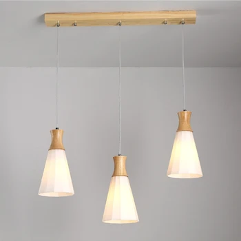 

European /japanese Glass Led Chandelier Lighting Modern Wood Hanging Light Fixtures E27 for Living Room Kitchen Dining Room Hall