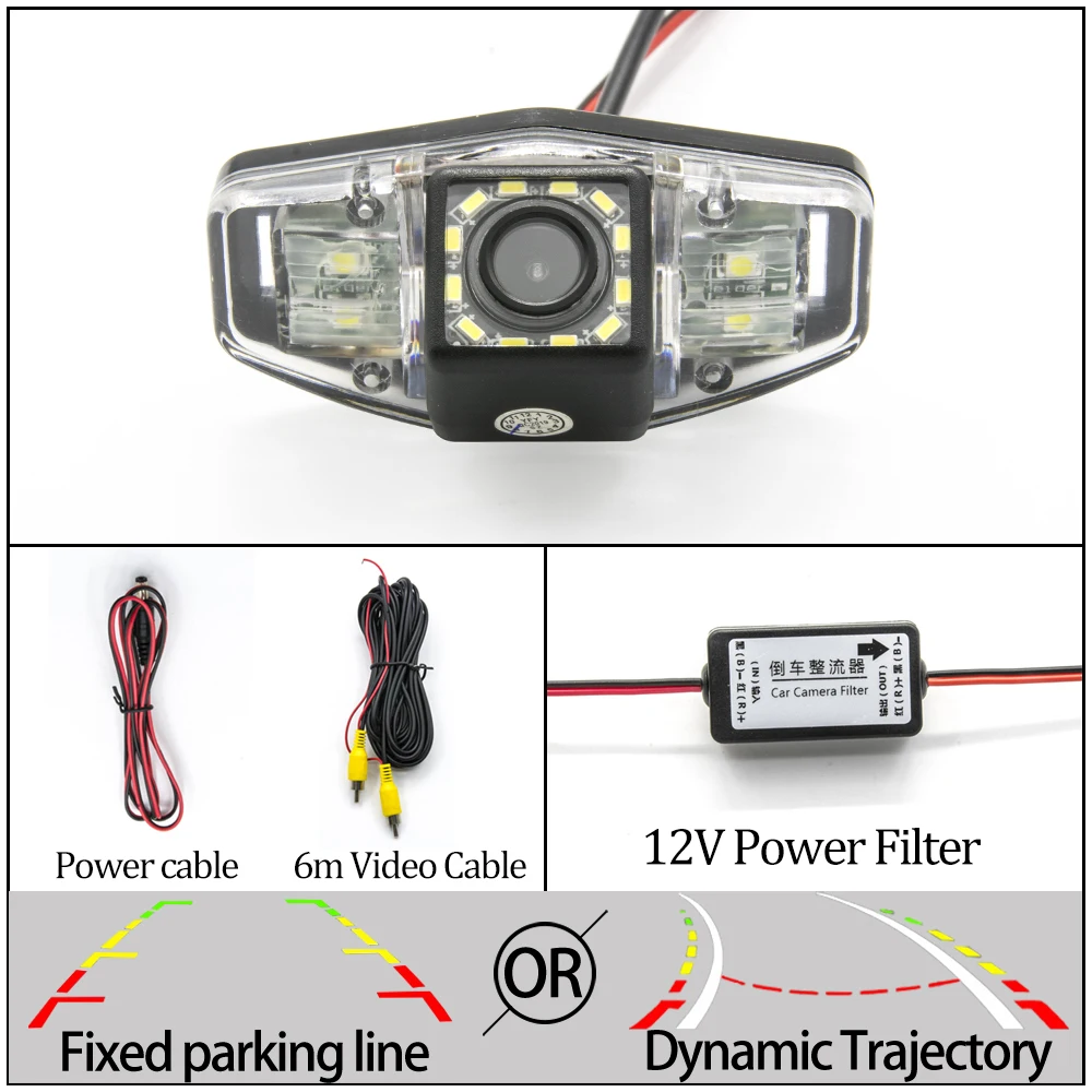 Камера заднего вида CCD с фиксированной или динамической траектории для Honda Accord 2001-2010/City-/Civic 2012~ автомобильная парковочная камера - Название цвета: 12LED Cam N Filter