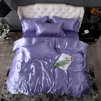 

Purple Duvet Cover Pillowcase 3pcs Bedding Set RU Size EU Size Sets Single Size King Double Size Satin Silk Luxury Bedding Sets