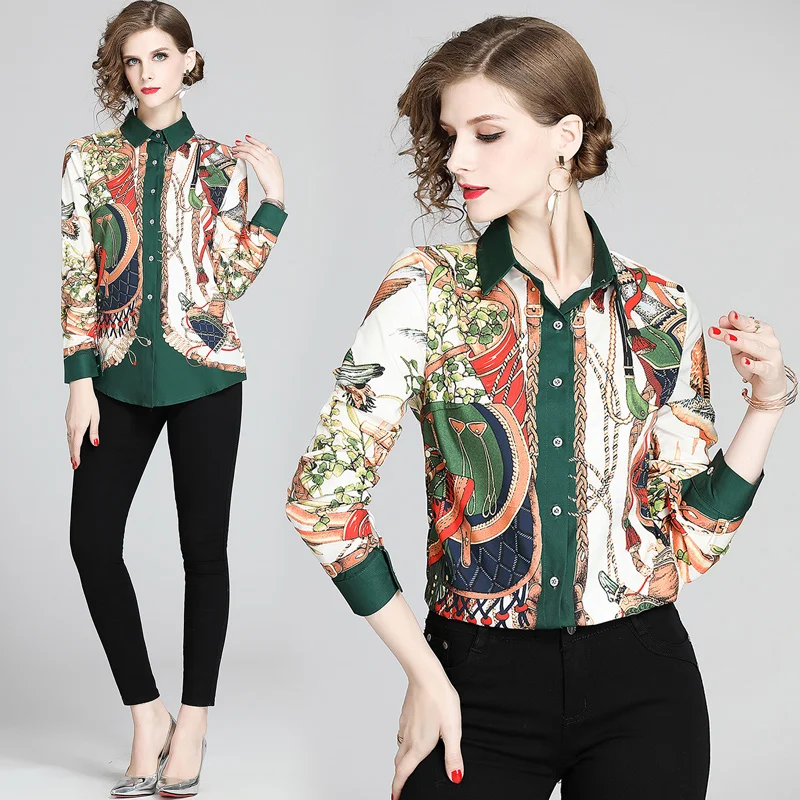 

2020 European and American fashion wild wild waist slimming printed shirt