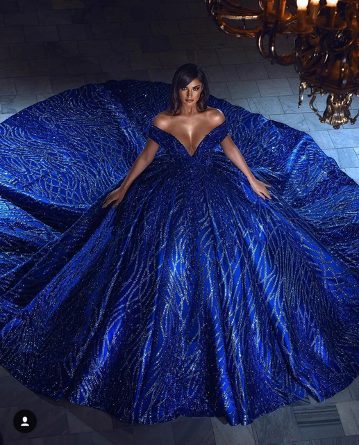 Royal Blue Ball Gown Sequined Evening 