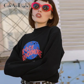 

Letter Printed Casual Sweatshirts Women Long Sleeve Crop Tops Basic Pullovers Black Punk Streetwear Fashion Autumn Cuteandpsycho
