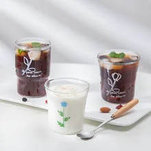 Ins, стеклянная чашка с цветочным узором, высокая термостойкость, чашка для молока, сока, Васо, бытовая, офисная, капучино, латте, кофейные кружки