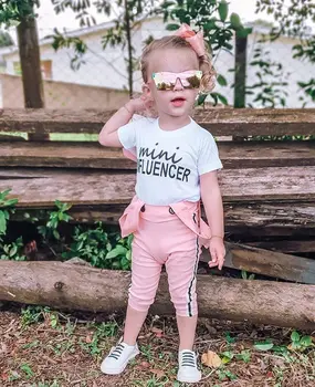 

Toddler Baby Girls clothes strap Button Pants round neck letter short sleeve summer Tops 2pc cotton lovely outfits