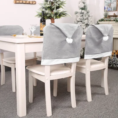 

4pcs Chair Cover Dinner Dining Table Red Gray Cap Ornament Chair Back Covers Christmas Decor Table New Year Supplies