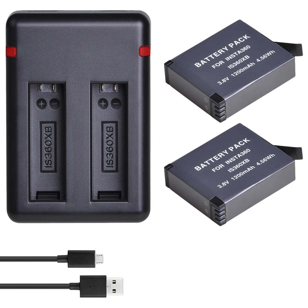 

2x 3.8V 1200mAh Insta360 ONE X Replacement Battery Bateria for Insta360 ONE + USB Dual Charger with Type C Port Camera Battery