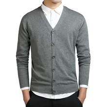 Men Cotton V-nevk Sweater Solid Black Gray Blue Mens Cardigan Sweaters Button Jackets Coats Pull Homme Korean Fashion Clothes