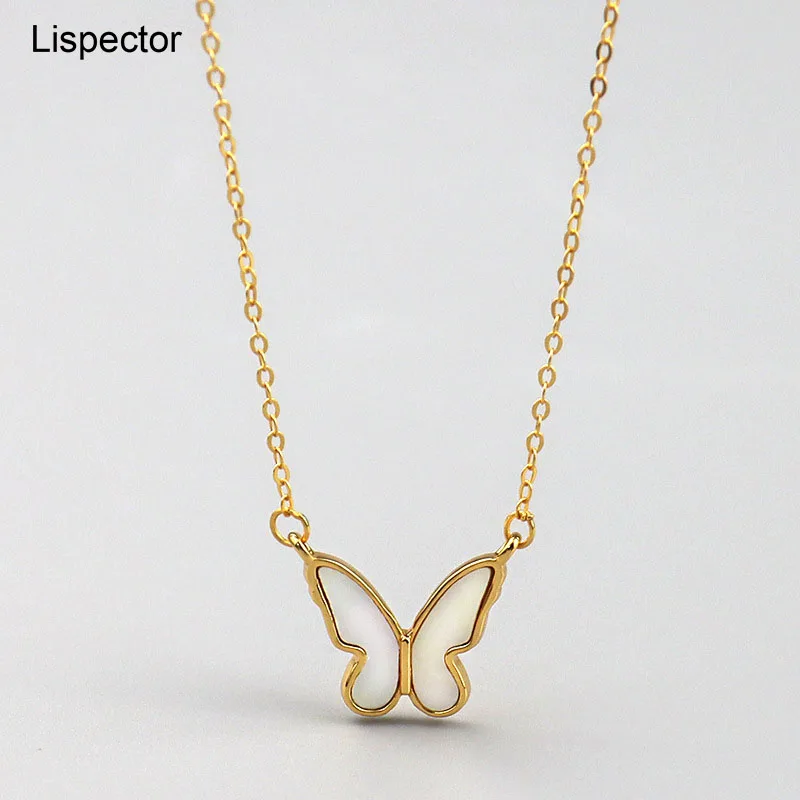 

Lispector 925 Sterling Silver Simple Shell Butterfly Pendant Necklace for Women Minimalist Gold Chain Necklaces Winter Jewlery