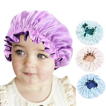 

1PCS Cute Kids Adjust Reversible Satin Bonnet Hair Caps Double Layer Sleep Night Cap Night Turban Children Hat Headwear Solid