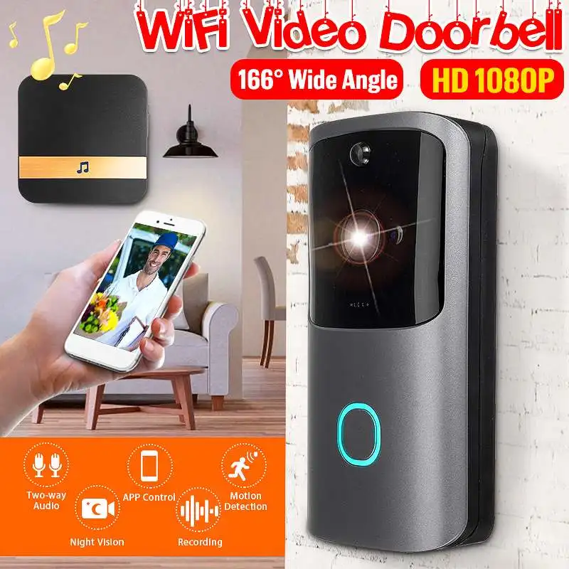 

1080P Two-Way Video Wireless Security Doorbell HD Visual Intercom Door Bell Camera With Indoor Chime Support Free Cloud Service