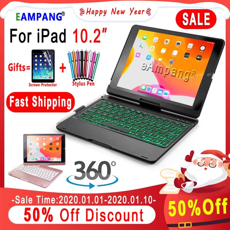 360 Rotatable Backlit Keyboard Case for Apple iPad 10.2 2019 7th Gen Generation A2197 A2198 Case Co