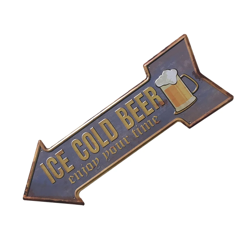 Vintage Style Ice Cold Beer Arrow Cast Iron Sign Painting Bar Pub Decor for Home Garden Ornament
