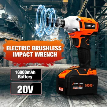 

20V Dual Speed Electric Brushless Impact Wrench 320Nm Rechargeable 1/2 Socket Wrench Power Tool Cordless+16000mAh Li Battery