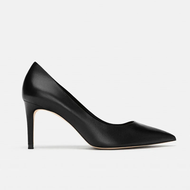 Г., шикарные женские туфли-лодочки из натуральной кожи однотонная офисная обувь женские туфли-лодочки на высоком каблуке-шпильке с острым носком Дамская обувь - Цвет: Black Pumps