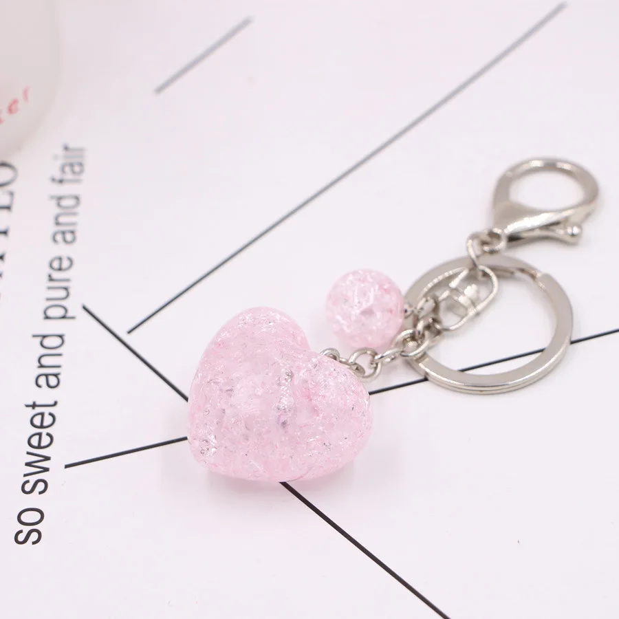 

New Ice Crack Heart Pendant Acrylic Keychain Female Gift to Girlfriend Bag Charm Keyring Keychains Key Chain Car Trinkets
