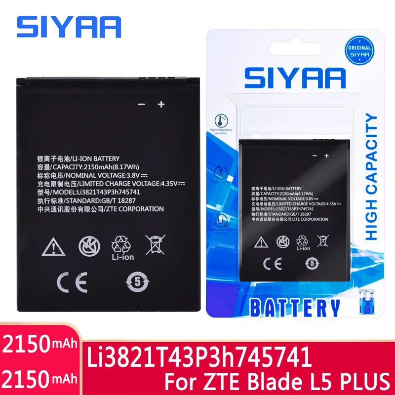 Оригинальный аккумулятор SIYAA LI3821T43P3H745741 для ZTE Blade L5 PLUS C370 сменный оригинальный 3 8 в