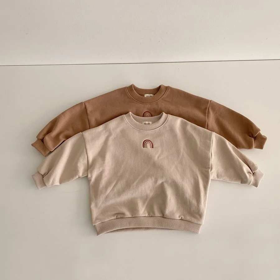 Spring 0-4Yrs Baby Girls Clothes Infant Kids Boys Rainbow Embroidery Sweatshirts Tops Autumn Spring Clothing Outfits