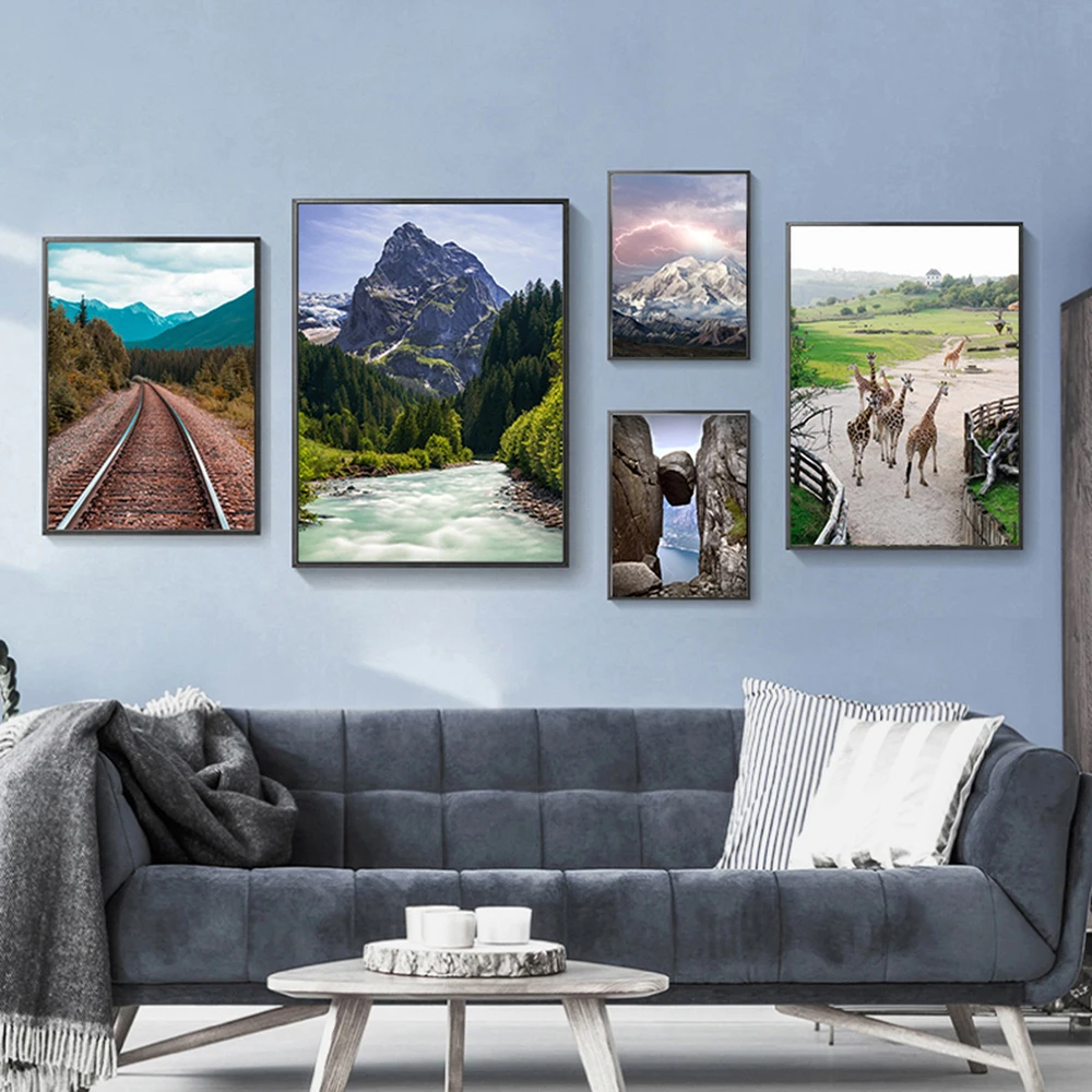

Mountain Landscape Canvas Painting Nordic Decoration Scandinavian Poster Giraffe Print Wall Art Picture For Living Room Decor