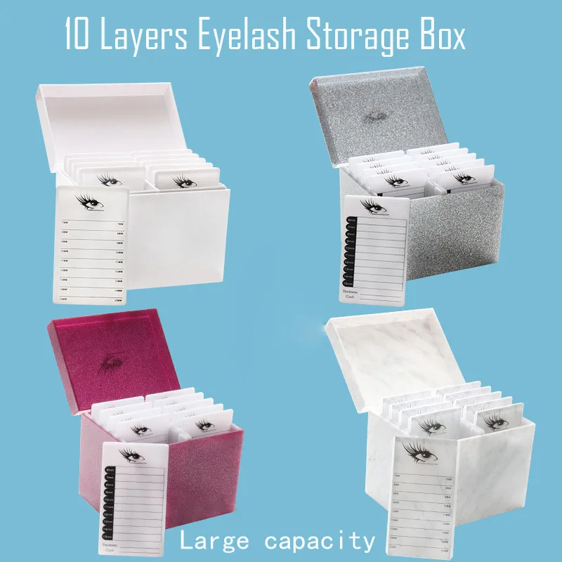 

10 Layers Eyelash Storage Box Customizable LOGO Makeup Display Container Eyelashes Glue Pallet Holder Grafting Eyelash Container