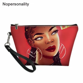 

Nopersonality Makeup Bag with African Black Girls Portable Handbags Zipper Waterproof Cosmetic Bags Children Pencil Case