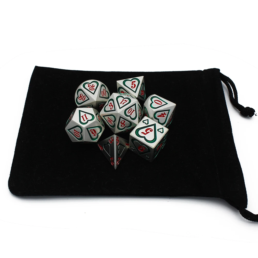 테이블 게임용 하트 스타일 주사위, 금속 주사위, RPG 주사위 포함, 다양한 색상, D4, D6, D8, D10, D12, D20, 2020, 신제품