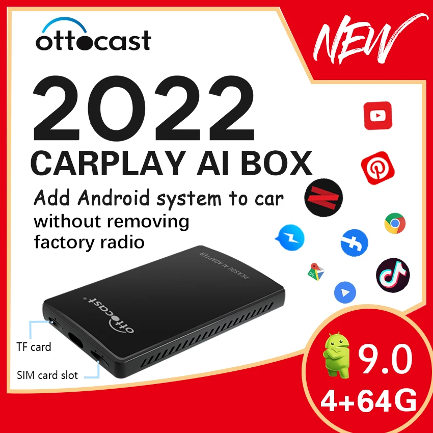 Ottocast Carplay Ai Hulu Gps内蔵型ストレージ64gの新型オットキャストandroid Box Usbに差し込むだけでyoutube 等視聴可能 画面２分割表示可 Netflix 9 0車載メディアボックス Carplayとandroid Autoがワイヤレスで使用可能