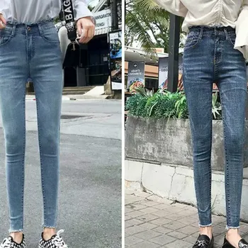

Women Large Size Stretch High Waist Ripped Jeans Casual Autumn Women's Streetwear Ankle Length Pencil Pants