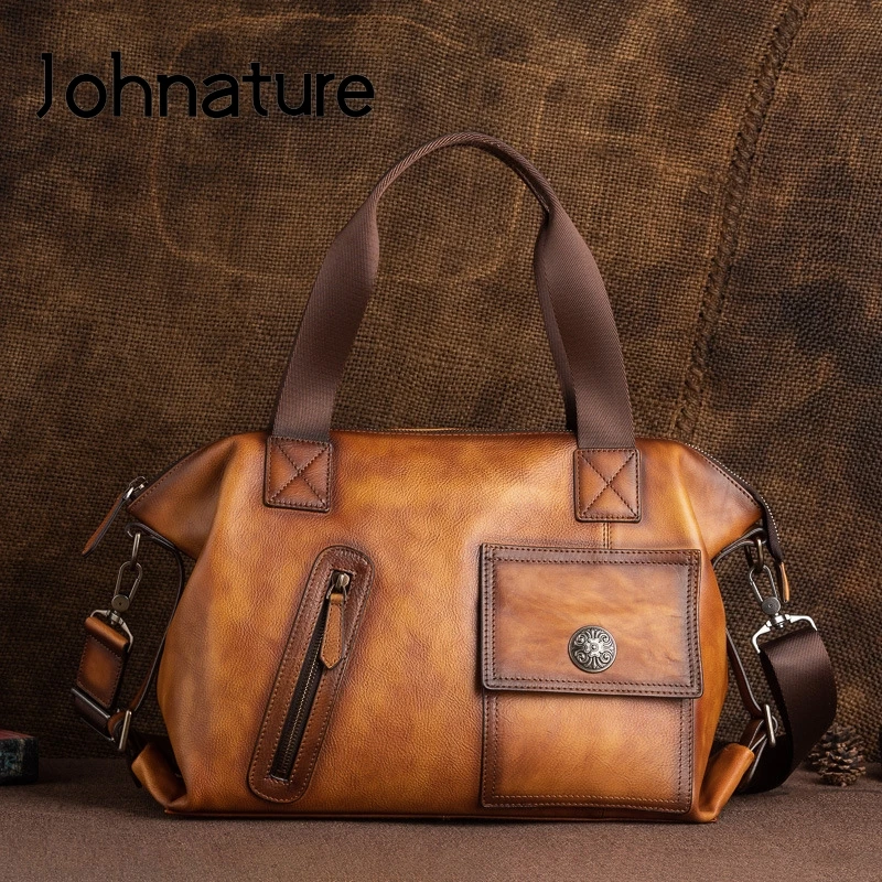 Мужская сумка из натуральной воловьей кожи Johnature вместительная уличная через