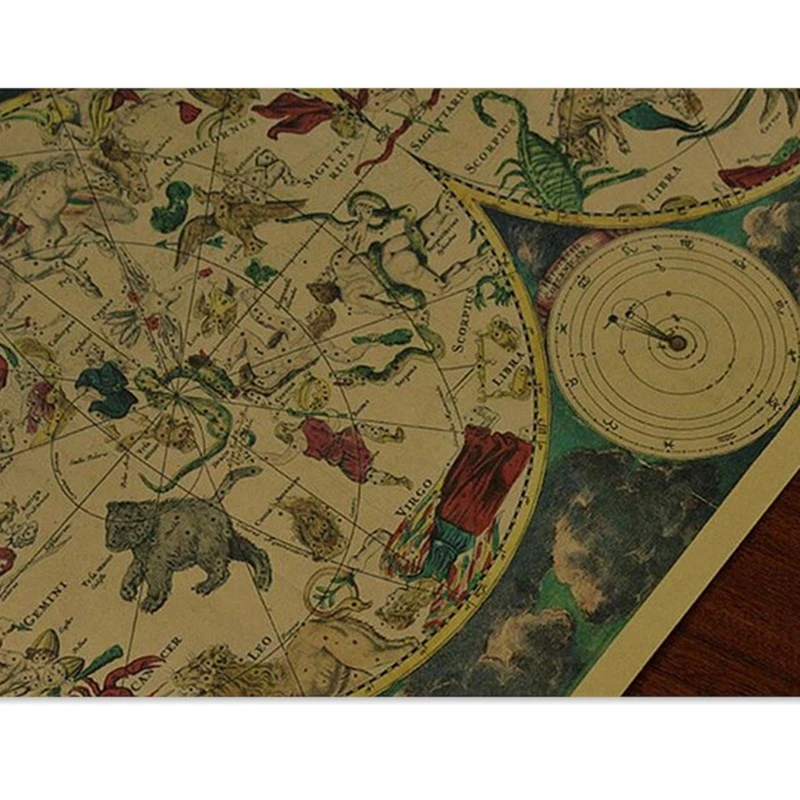 Vintage Ancient Zodiac Constellation Map Poster Home Decor Retro Kraft Paper Wall Sticker Bar Cafe Room Decor Posters wall stickers home decor posters